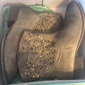 Studded Ankle Boots in Taupe